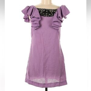 BCBGMaxAzria Purple Black Crochet Ruffle Sleeve Mini Dress Women’s Size XS